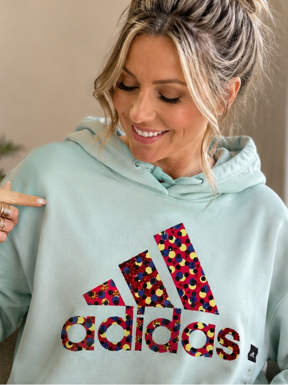 Custom Adidas Halo Mint 1X Rhinestone Logo Hoodie NWT Custom KristafyIT